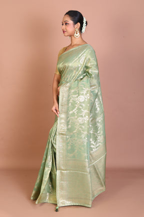 Light Green Blended Khaddi Saree - Keya Seth Exclusive