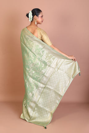 Light Green Blended Khaddi Saree - Keya Seth Exclusive
