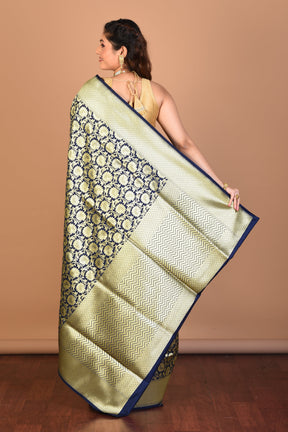 Navy Blue Blended Uppada Silk Saree with Blouse Piece - Keya Seth Exclusive