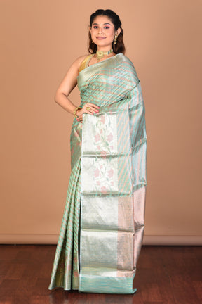 Pesta Green Tissue Silk Saree with Blouse Piece - Keya Seth Exclusive