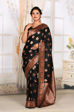 Load image into Gallery viewer, Shiny Black Katan Silk Saree

