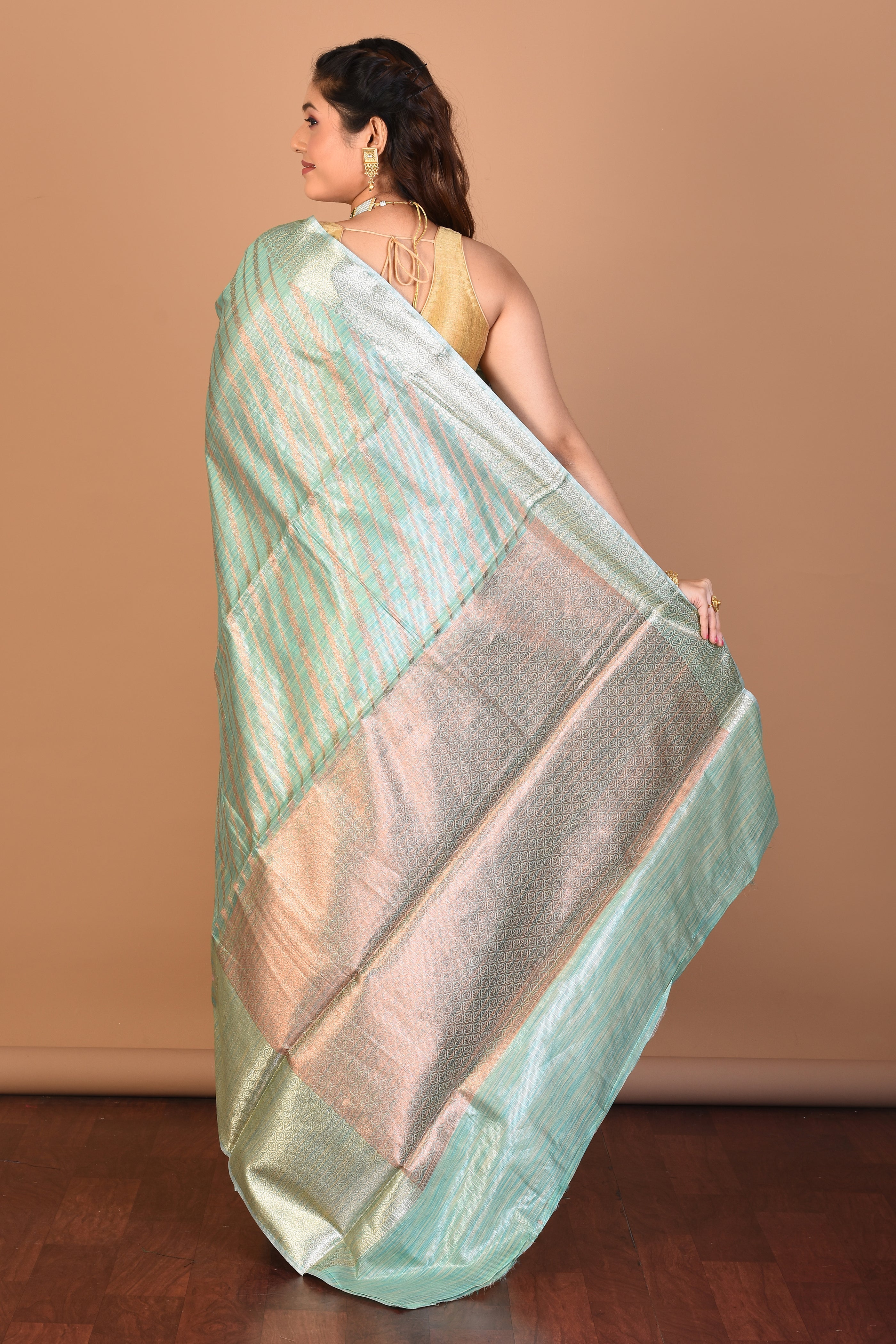 Pesta Green Tissue Silk Saree with Blouse Piece - Keya Seth Exclusive