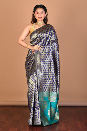 Navy Blue Blended Art Silk Saree with Blouse Piece - Keya Seth Exclusive