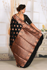 Load image into Gallery viewer, Shiny Black Katan Silk Saree

