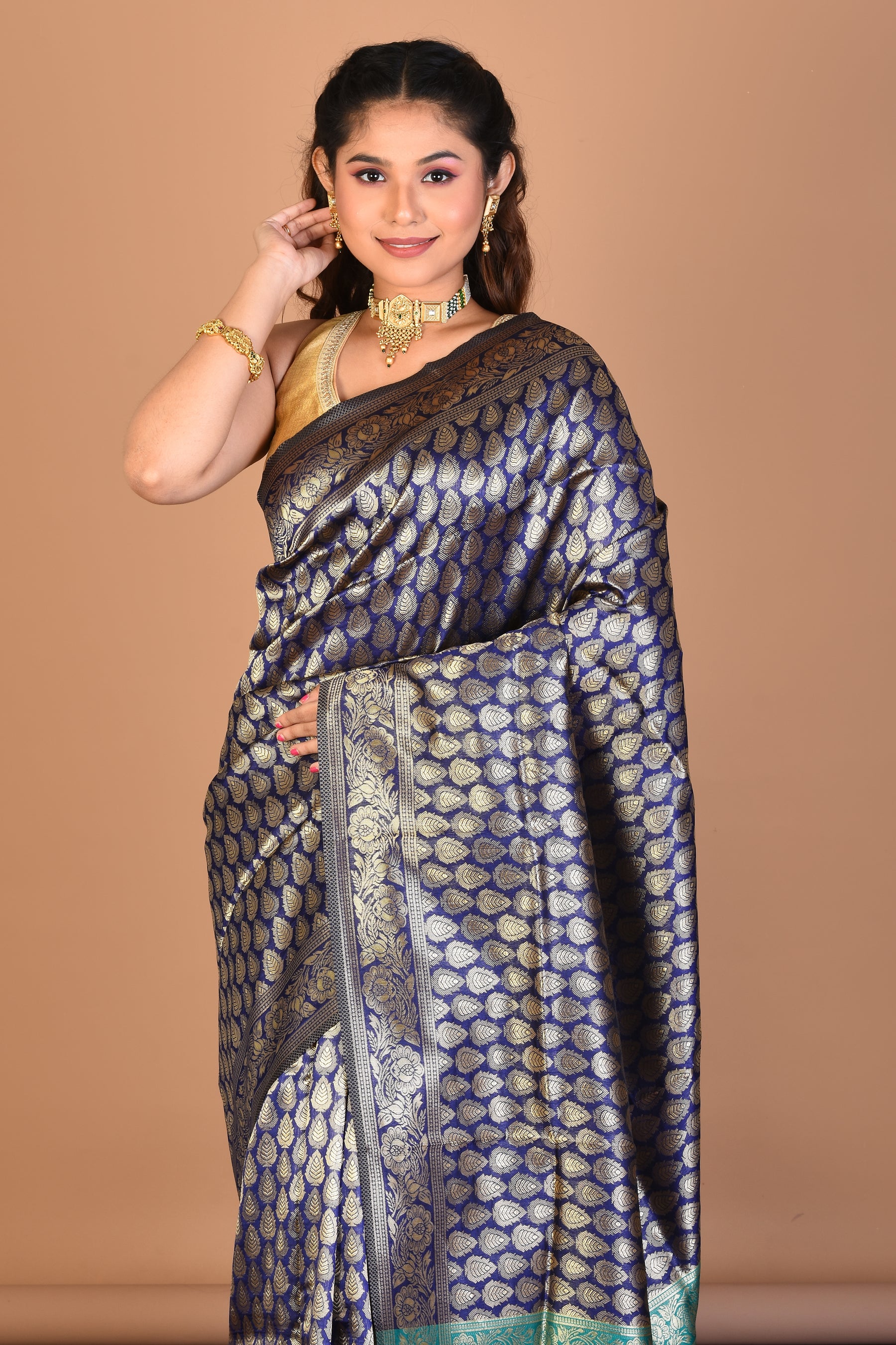 Navy Blue Blended Art Silk Saree with Blouse Piece - Keya Seth Exclusive