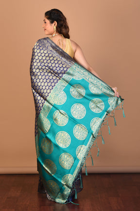 Navy Blue Blended Art Silk Saree with Blouse Piece - Keya Seth Exclusive