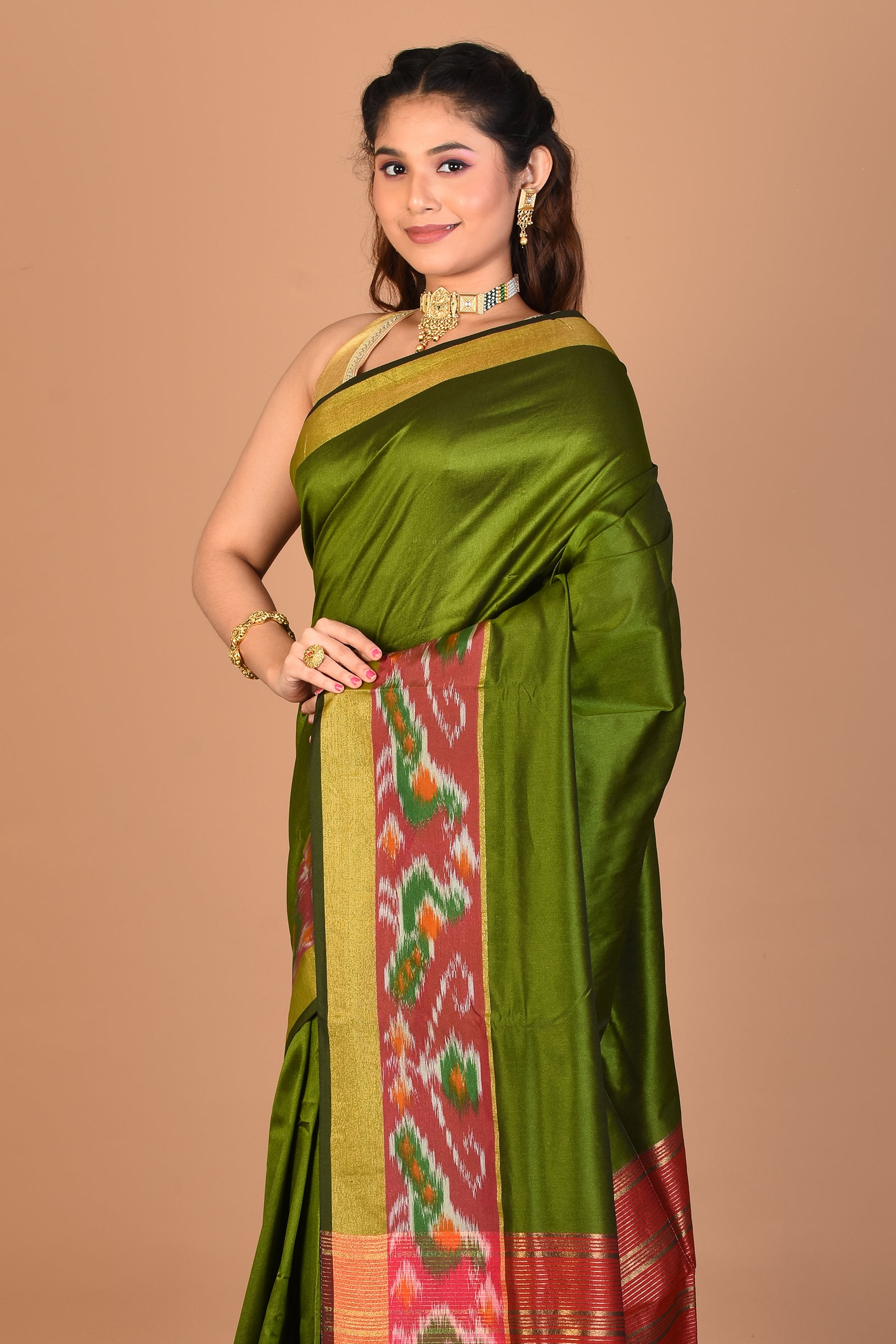 Green Blended Art Silk Saree with Blouse Piece - Keya Seth Exclusive