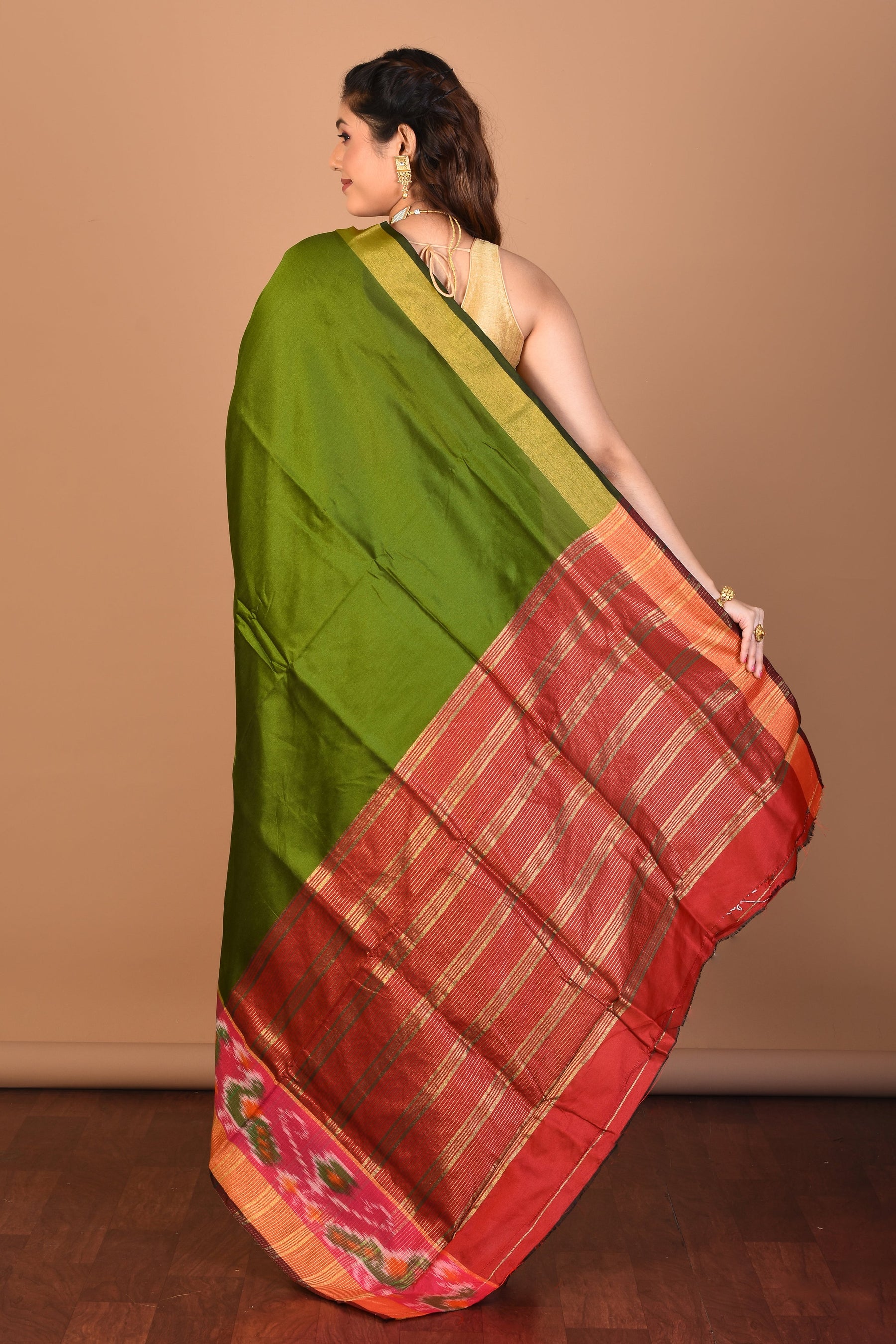 Green Blended Art Silk Saree with Blouse Piece - Keya Seth Exclusive