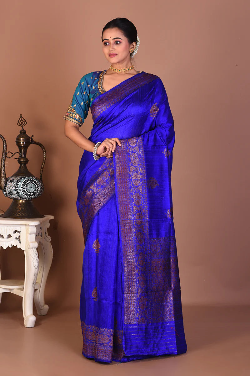 Blue Pure Tussar Saree - Keya Seth Exclusive