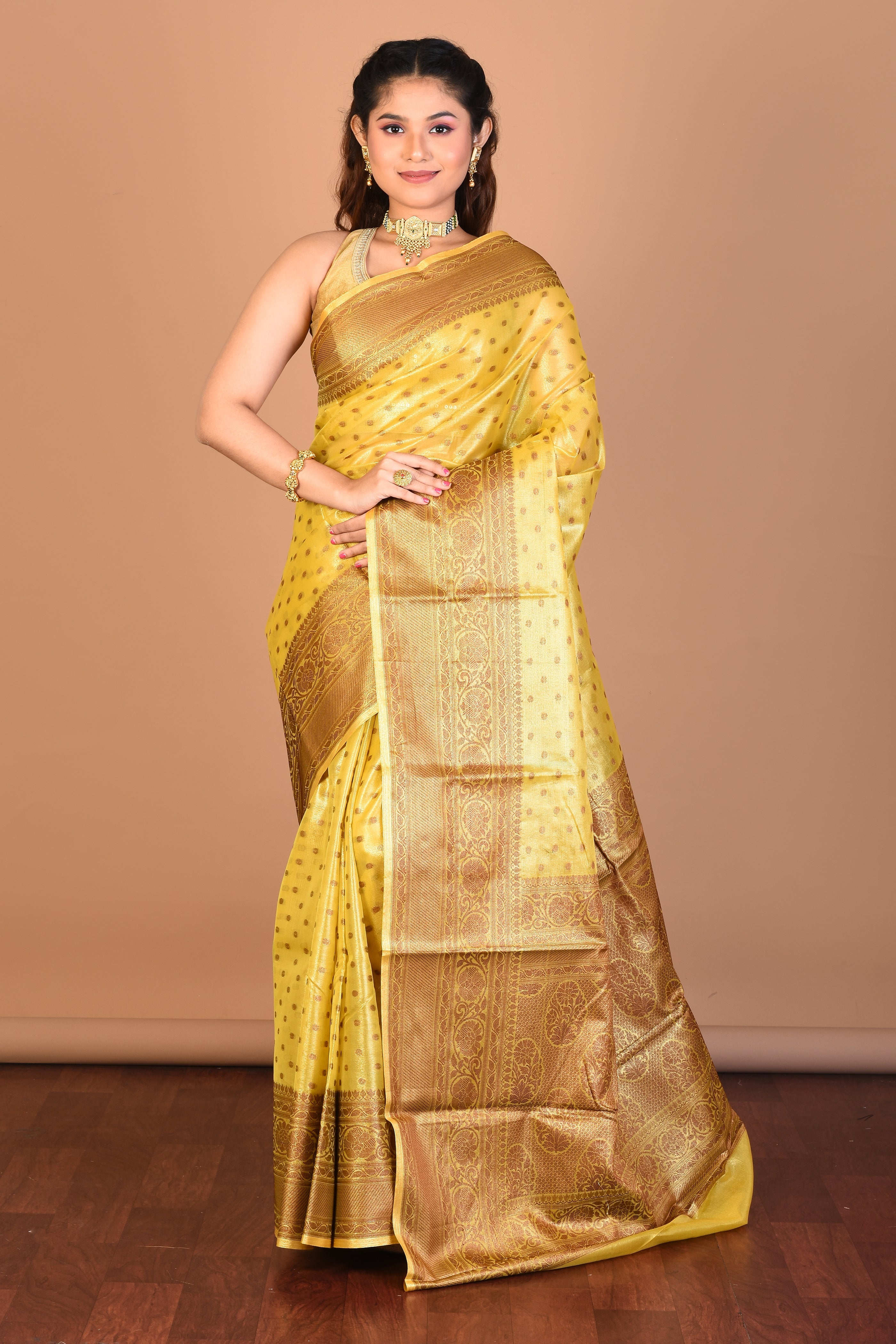 Yellow Tissue Silk Saree with Blouse Piece - Keya Seth Exclusive