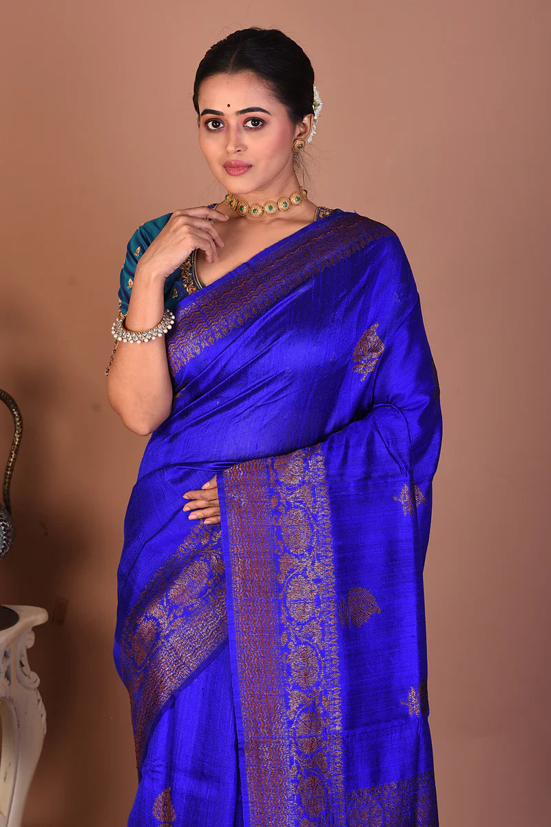 Blue Pure Tussar Saree - Keya Seth Exclusive