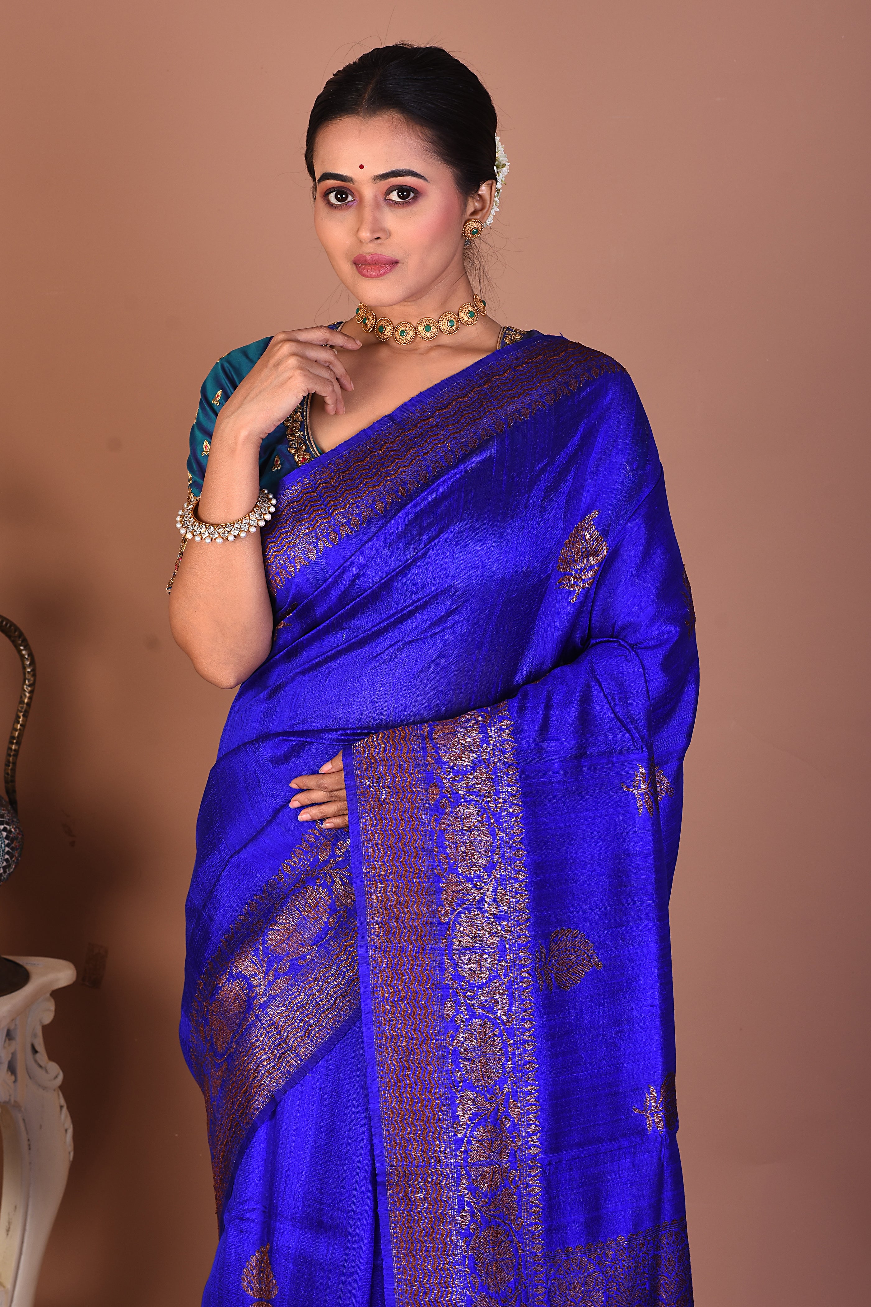 Blue Pure Tussar Saree - Keya Seth Exclusive