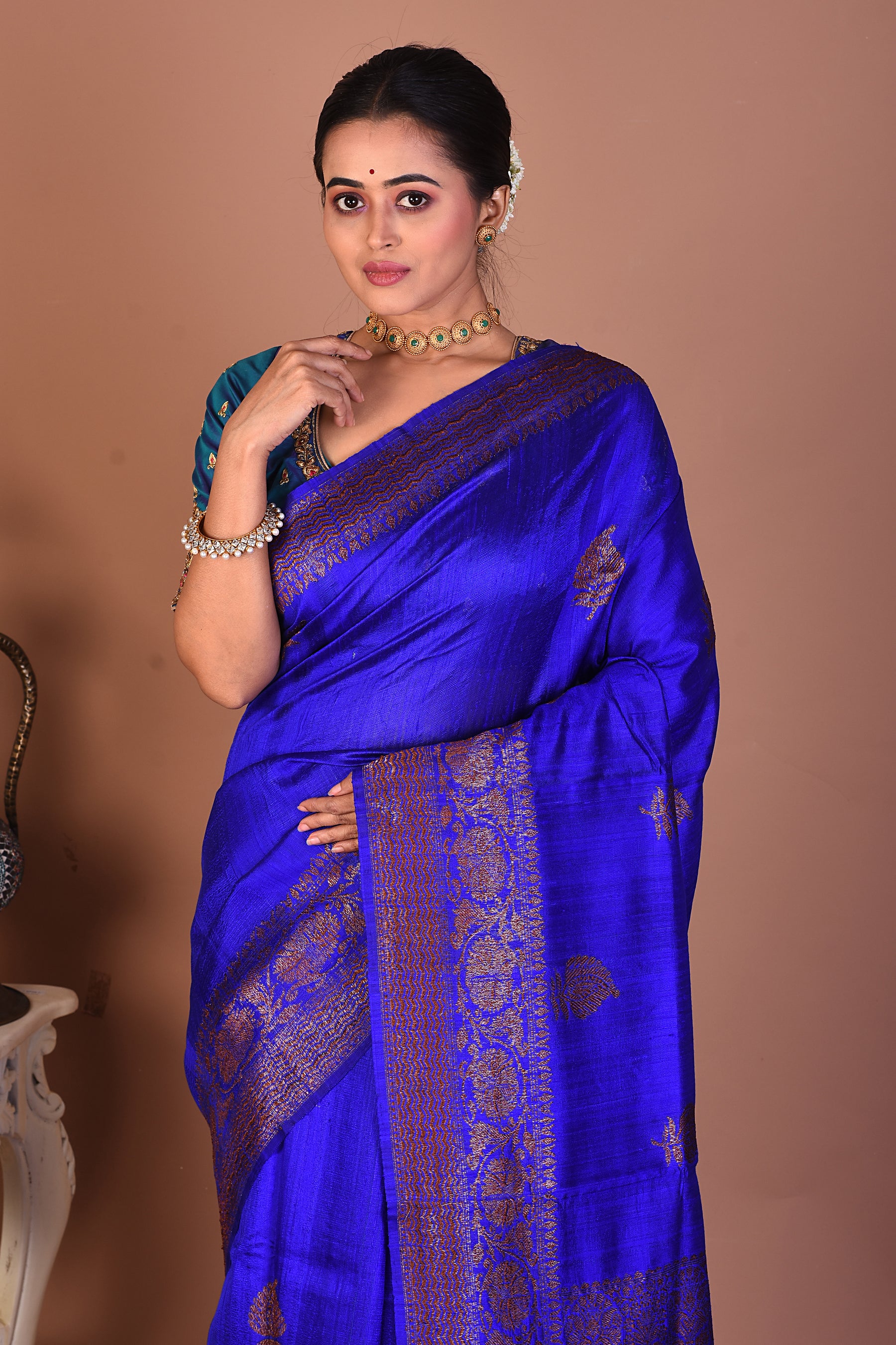 Blue Pure Tussar Saree - Keya Seth Exclusive