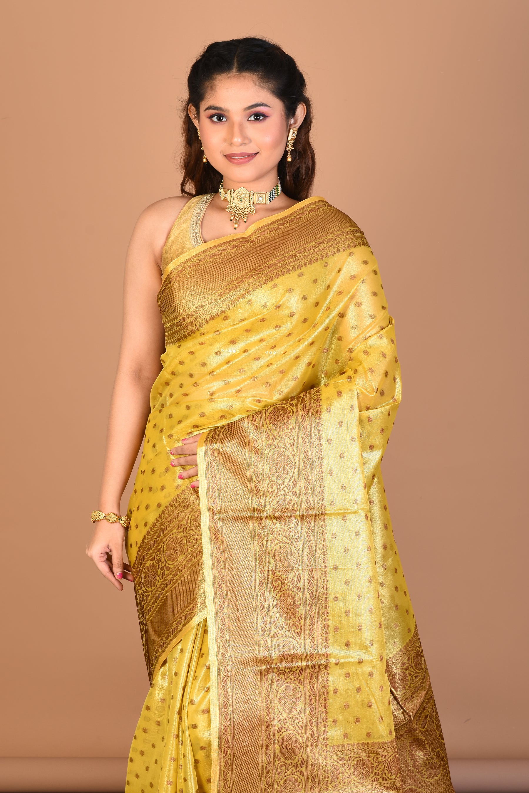 Yellow Tissue Silk Saree with Blouse Piece - Keya Seth Exclusive