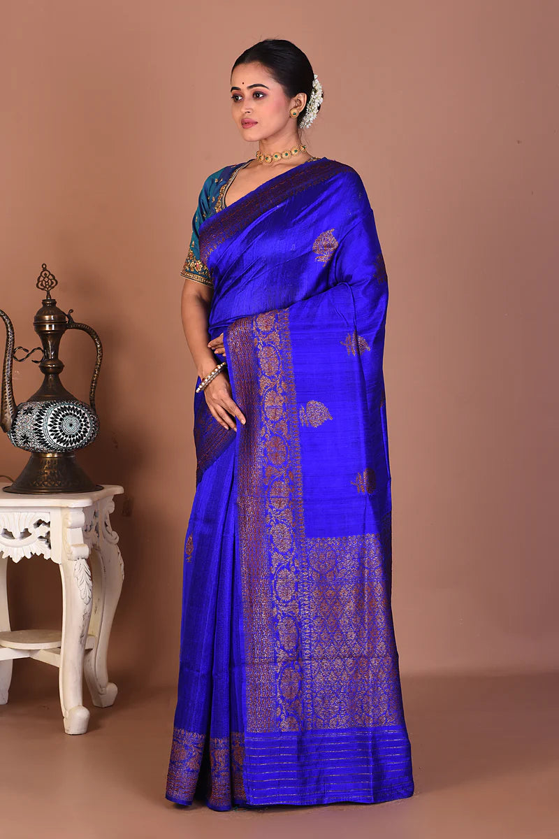 Blue Pure Tussar Saree - Keya Seth Exclusive