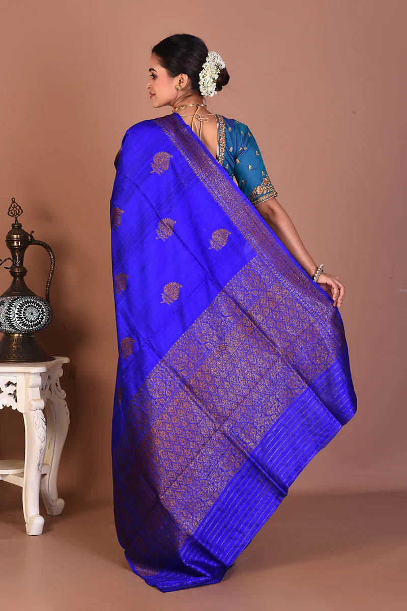 Blue Pure Tussar Saree - Keya Seth Exclusive