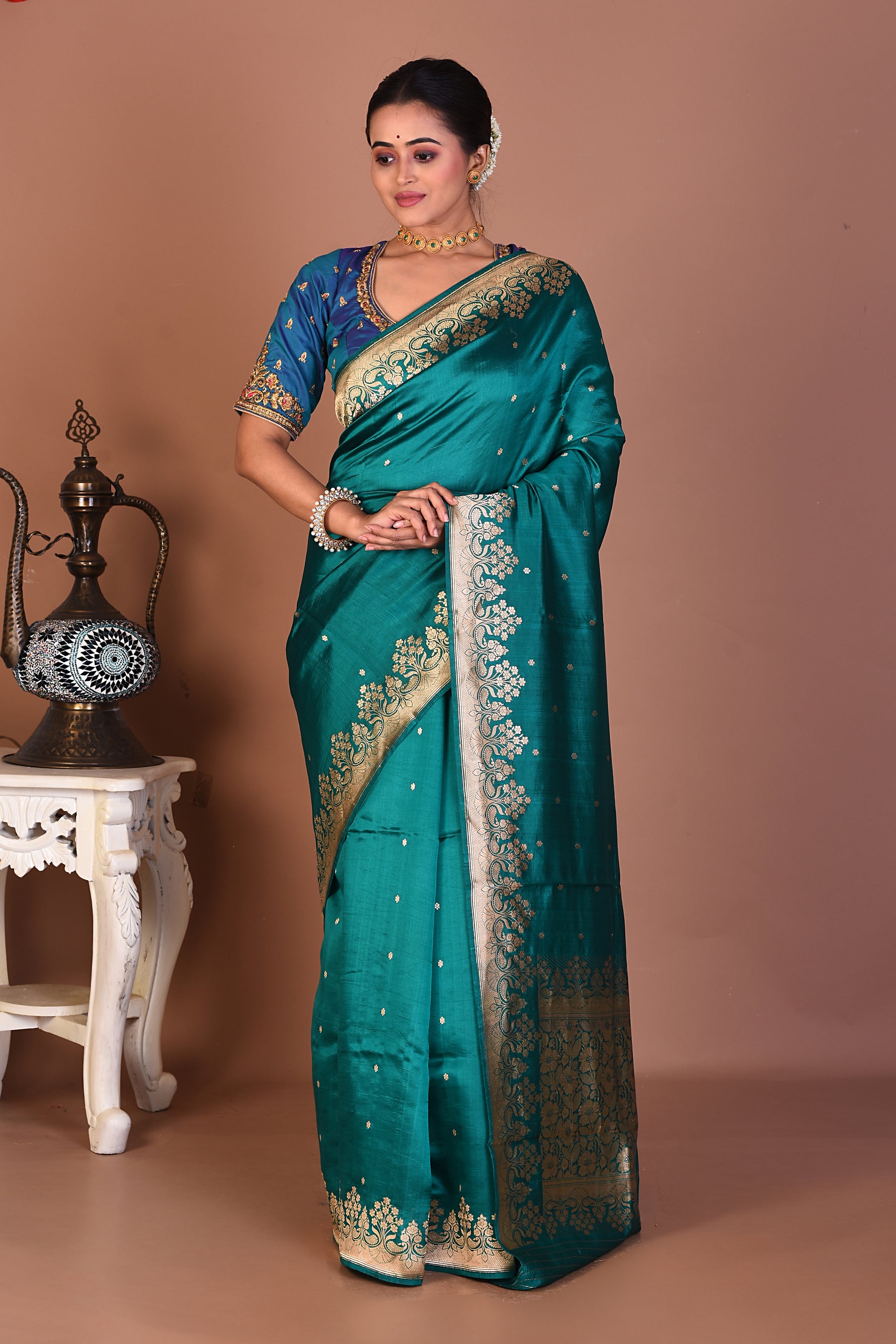 Sea Green Pure Katan Silk Saree - Keya Seth Exclusive