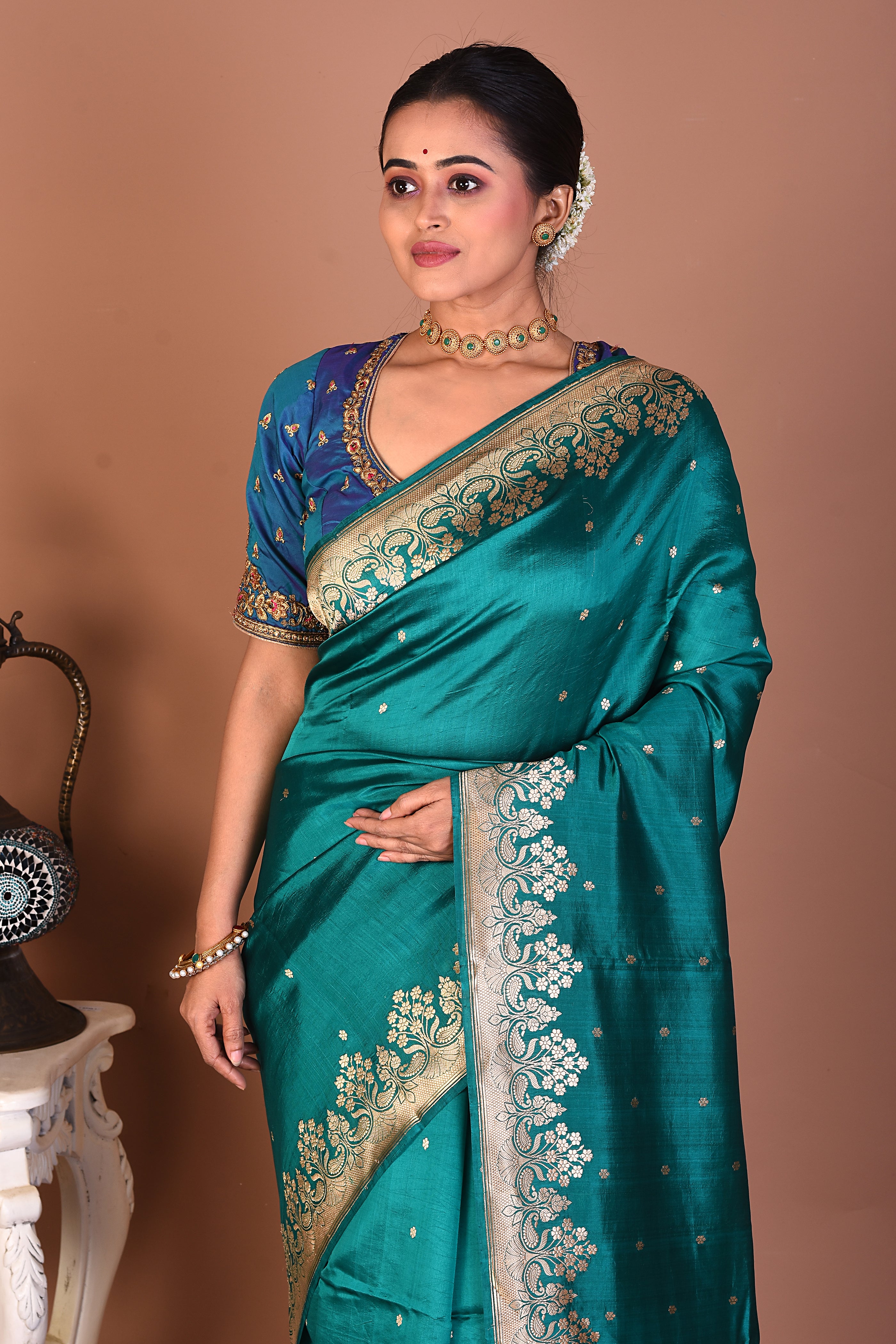Sea Green Pure Katan Silk Saree - Keya Seth Exclusive