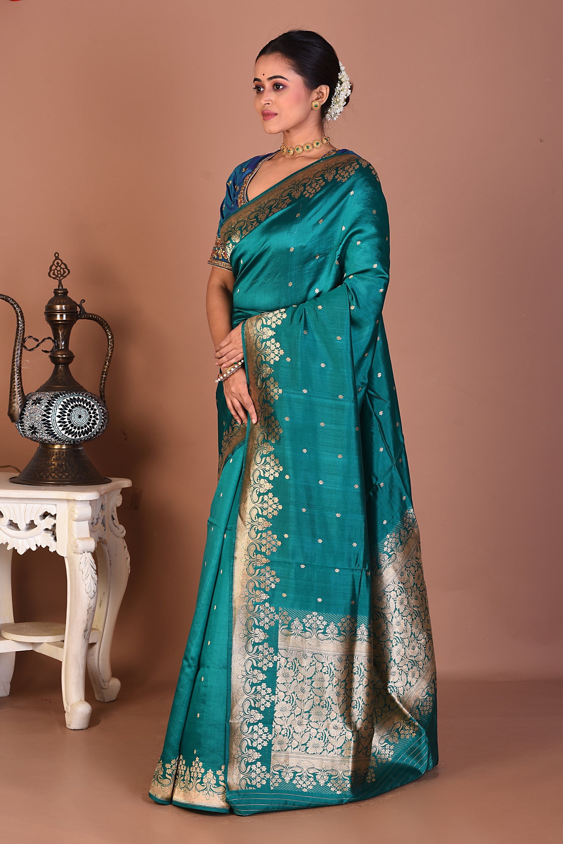 Sea Green Pure Katan Silk Saree - Keya Seth Exclusive
