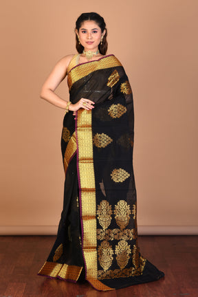 Black Blended Art Silk Saree with Blouse Piece - Keya Seth Exclusive