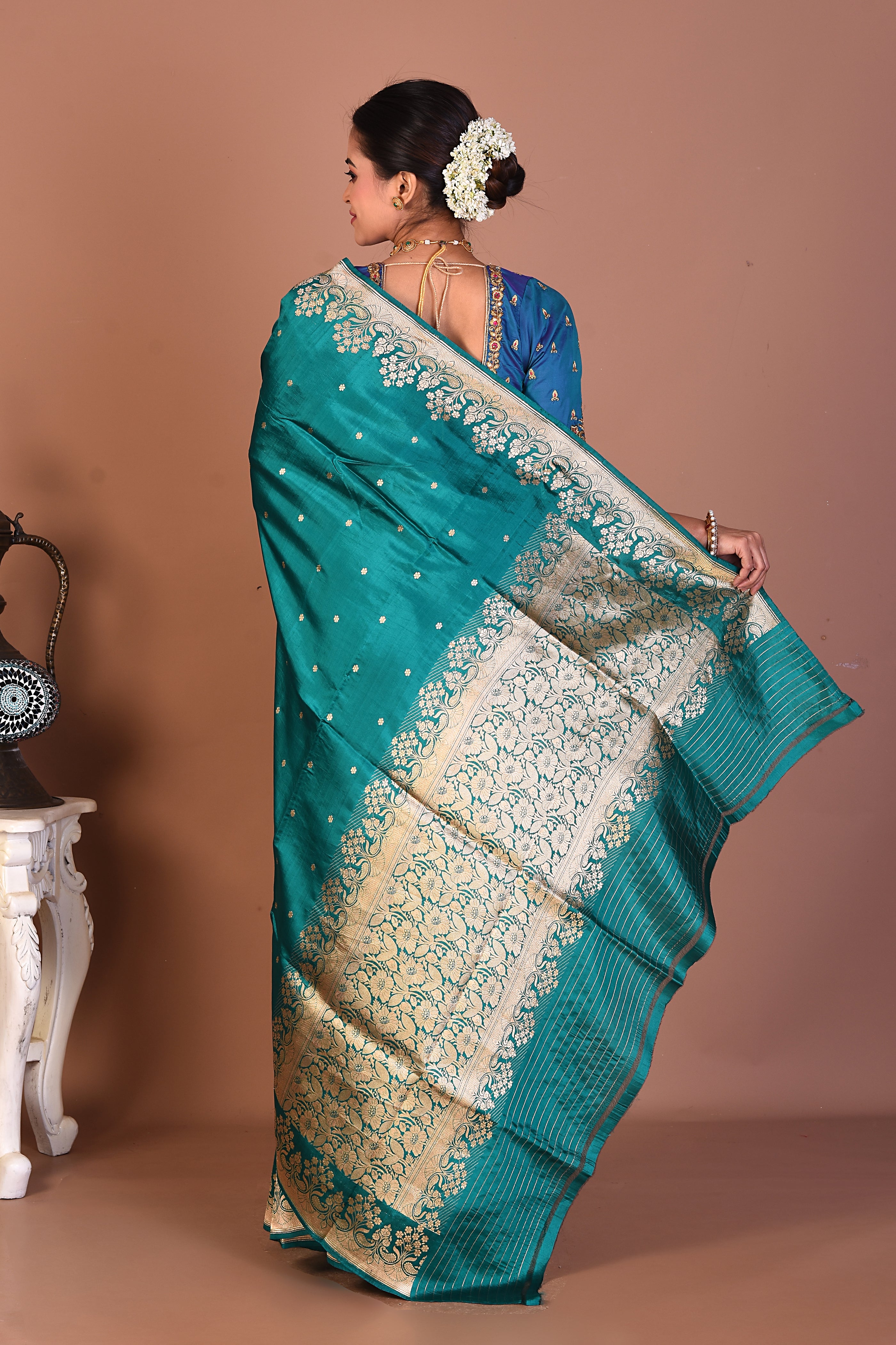 Sea Green Pure Katan Silk Saree - Keya Seth Exclusive