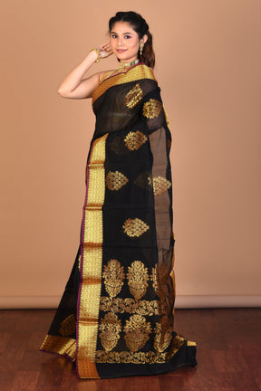 Black Blended Art Silk Saree with Blouse Piece - Keya Seth Exclusive