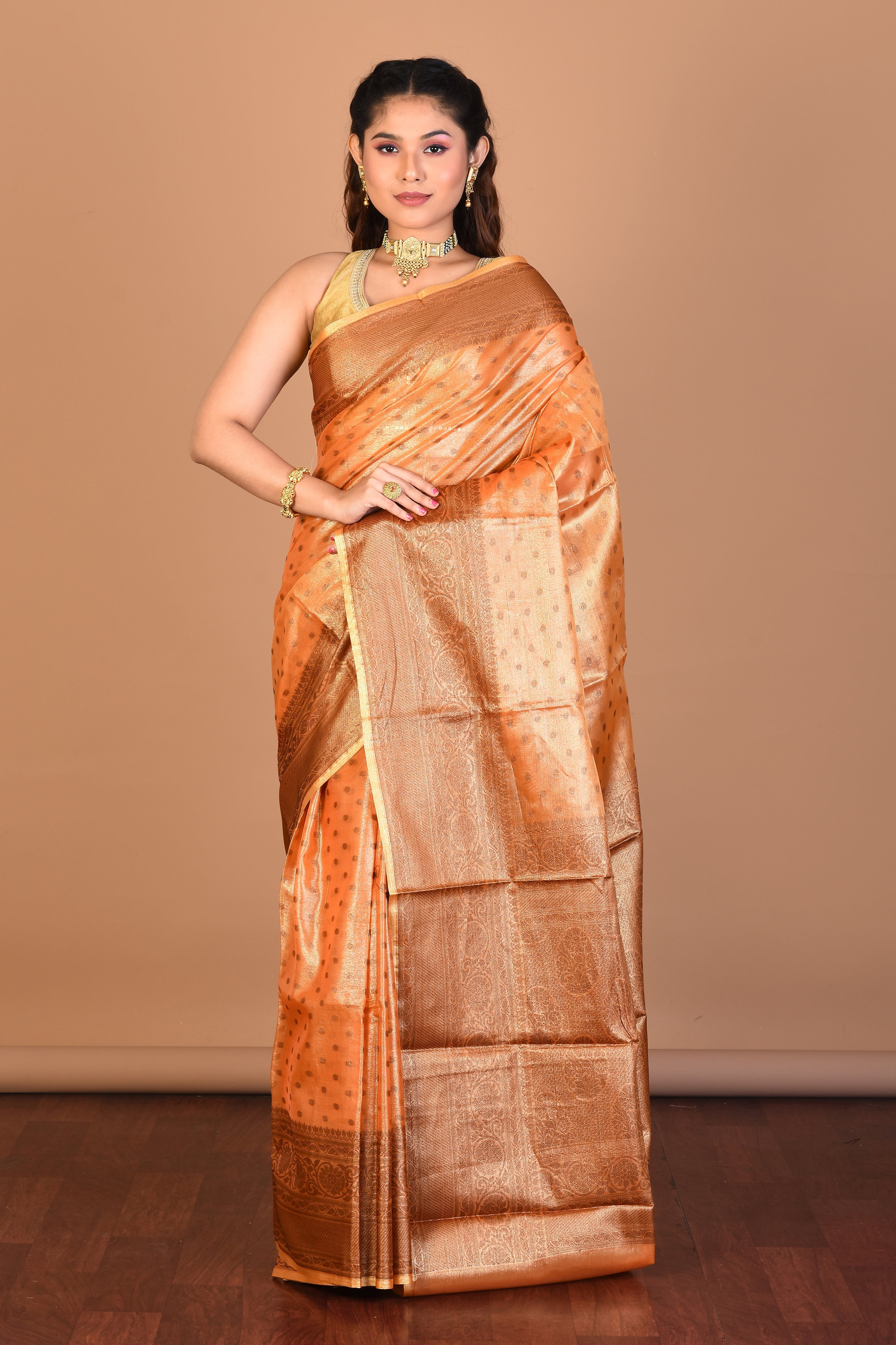 Orange Tissue Silk Saree with Blouse Piece - Keya Seth Exclusive