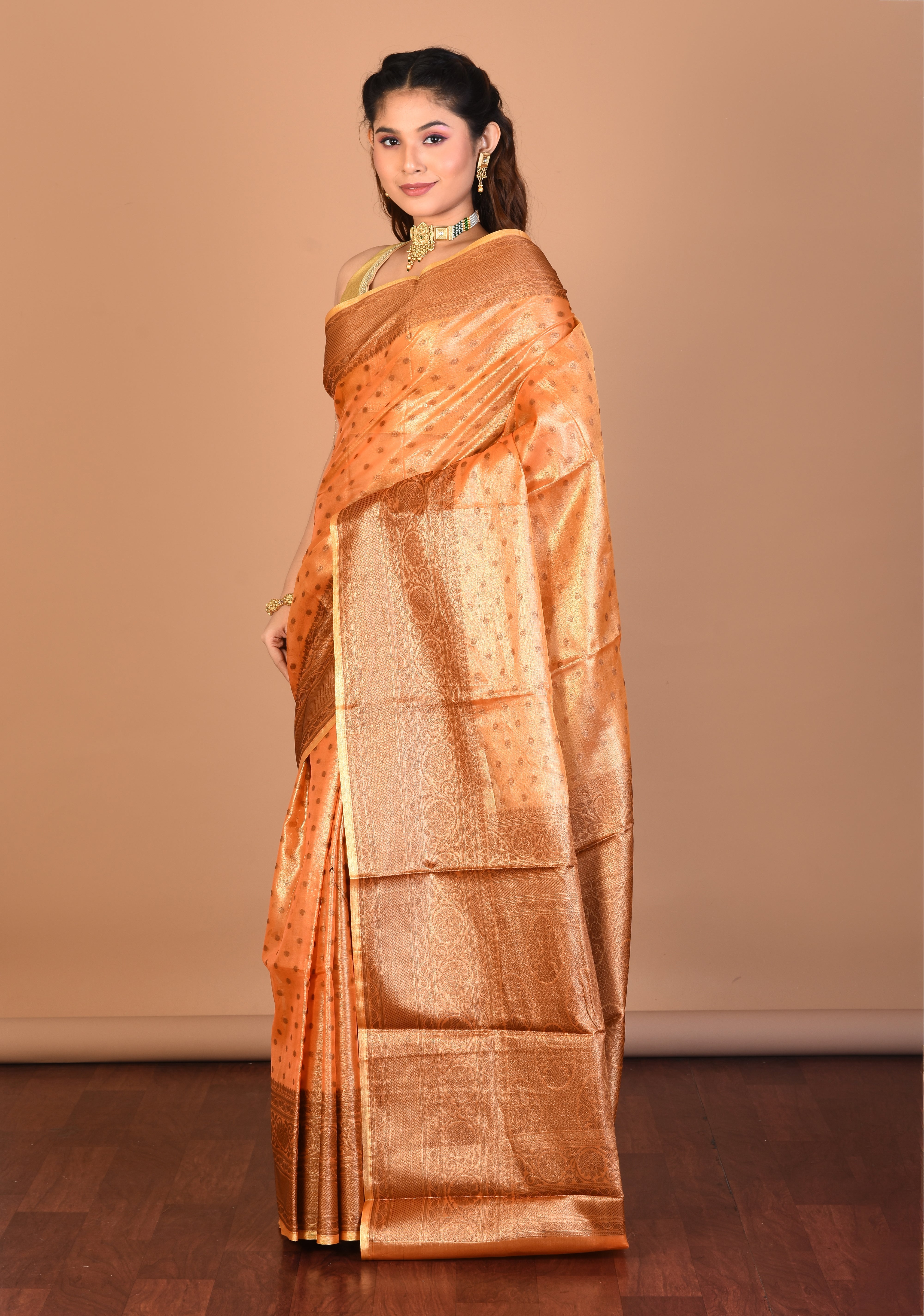 Orange Tissue Silk Saree with Blouse Piece - Keya Seth Exclusive