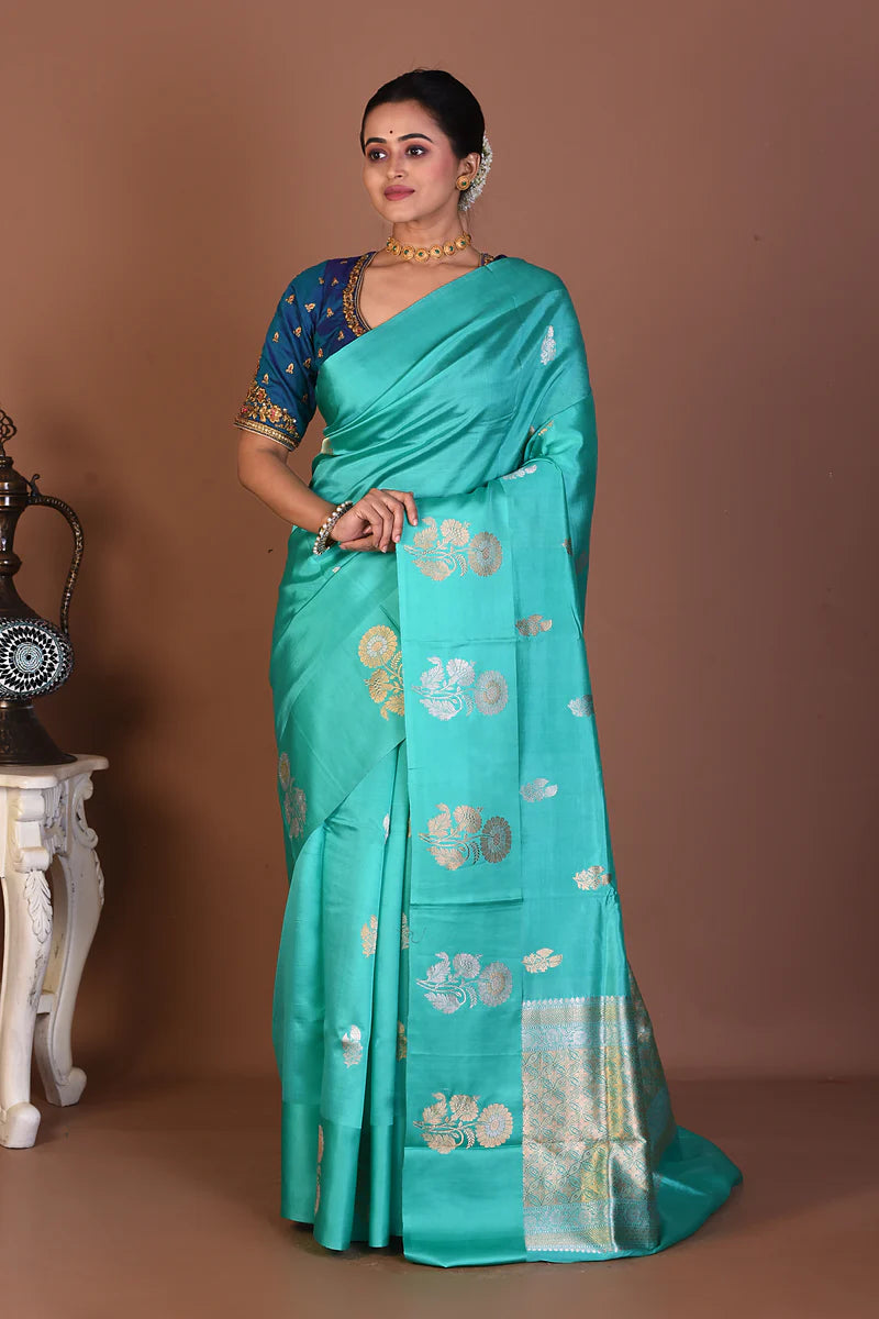 Sea Green Pure Katan Silk Saree - Keya Seth Exclusive