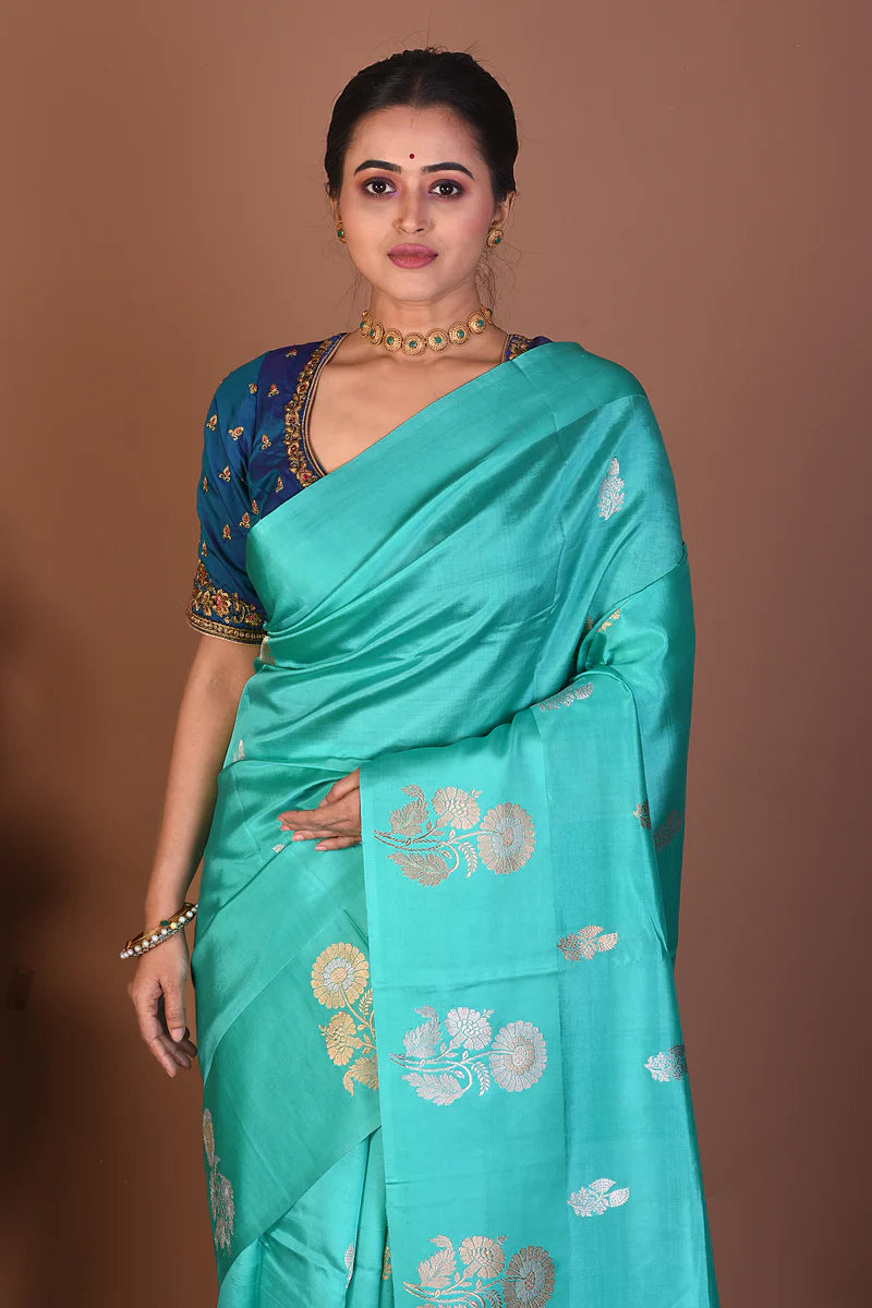 Sea Green Pure Katan Silk Saree - Keya Seth Exclusive