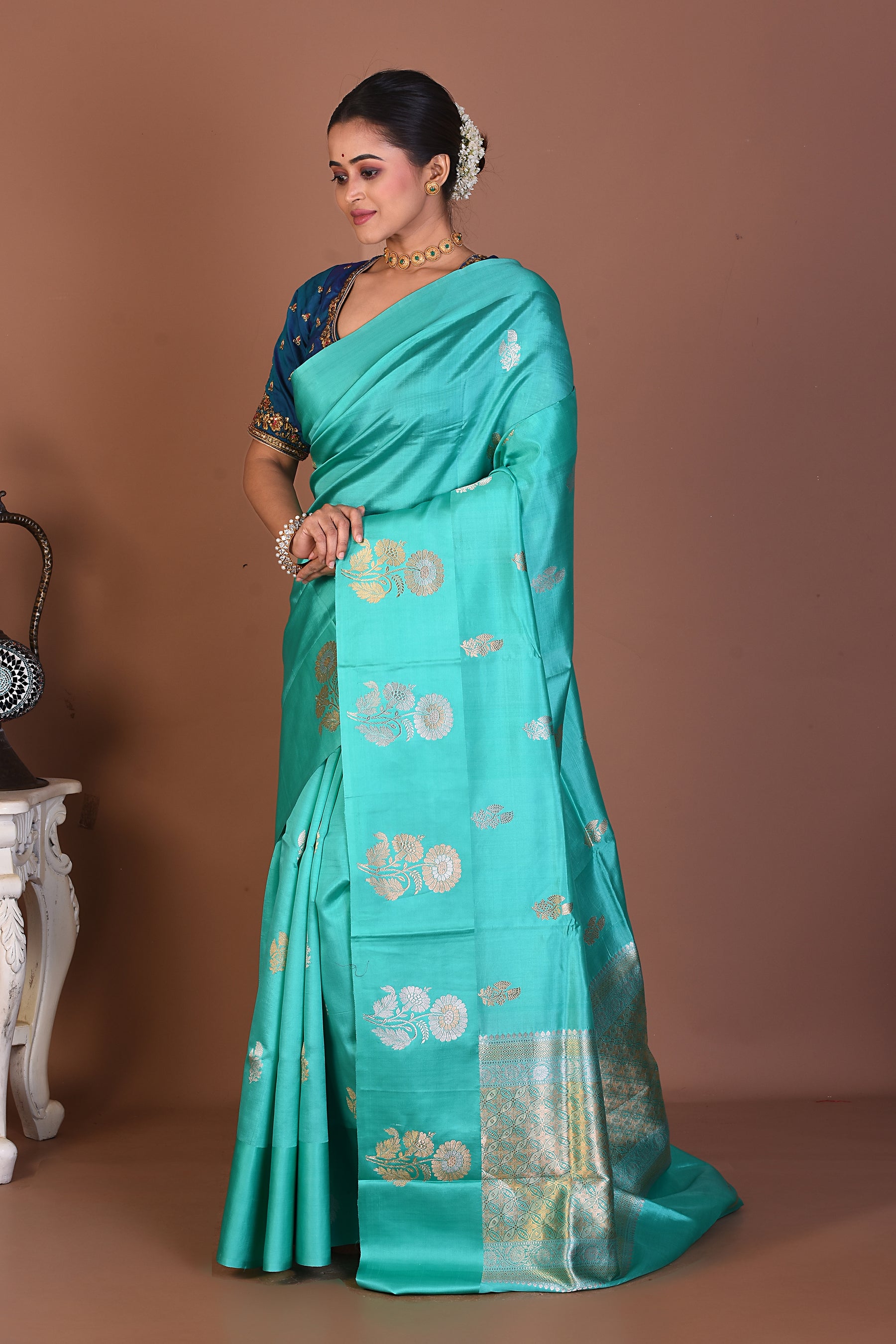 Sea Green Pure Katan Silk Saree - Keya Seth Exclusive