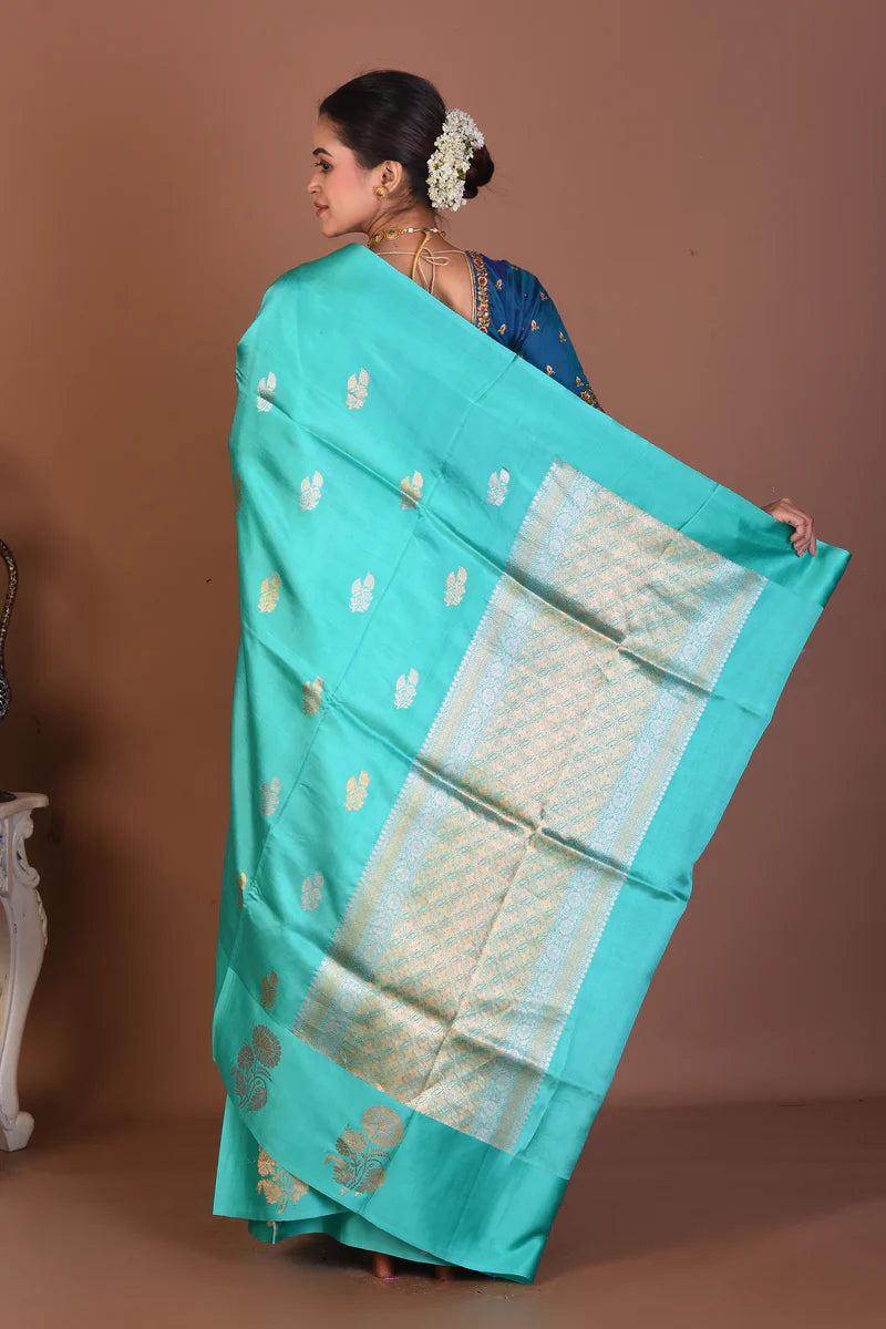 Sea Green Pure Katan Silk Saree - Keya Seth Exclusive