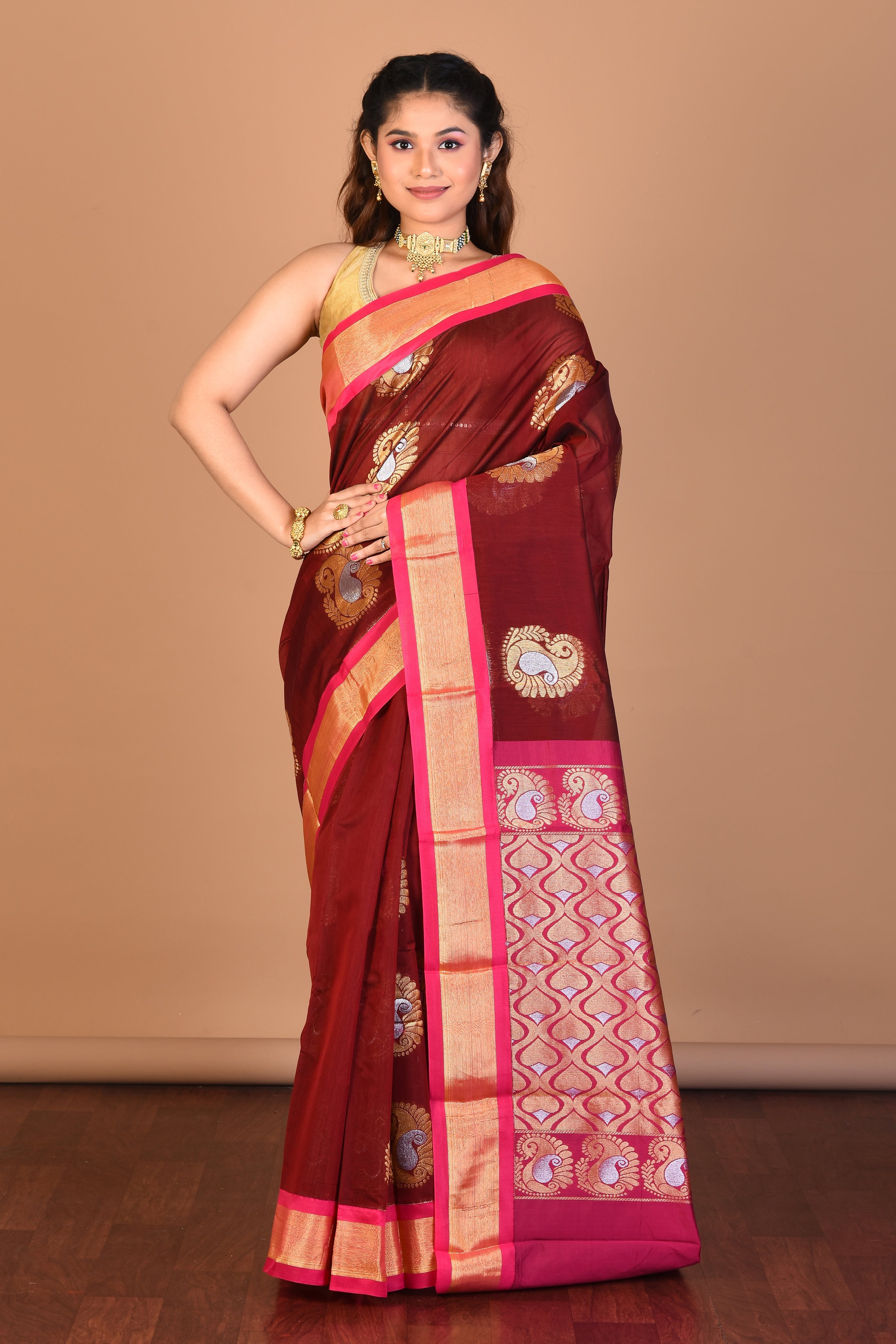 Red Blended Art Silk Saree with Blouse Piece - Keya Seth Exclusive