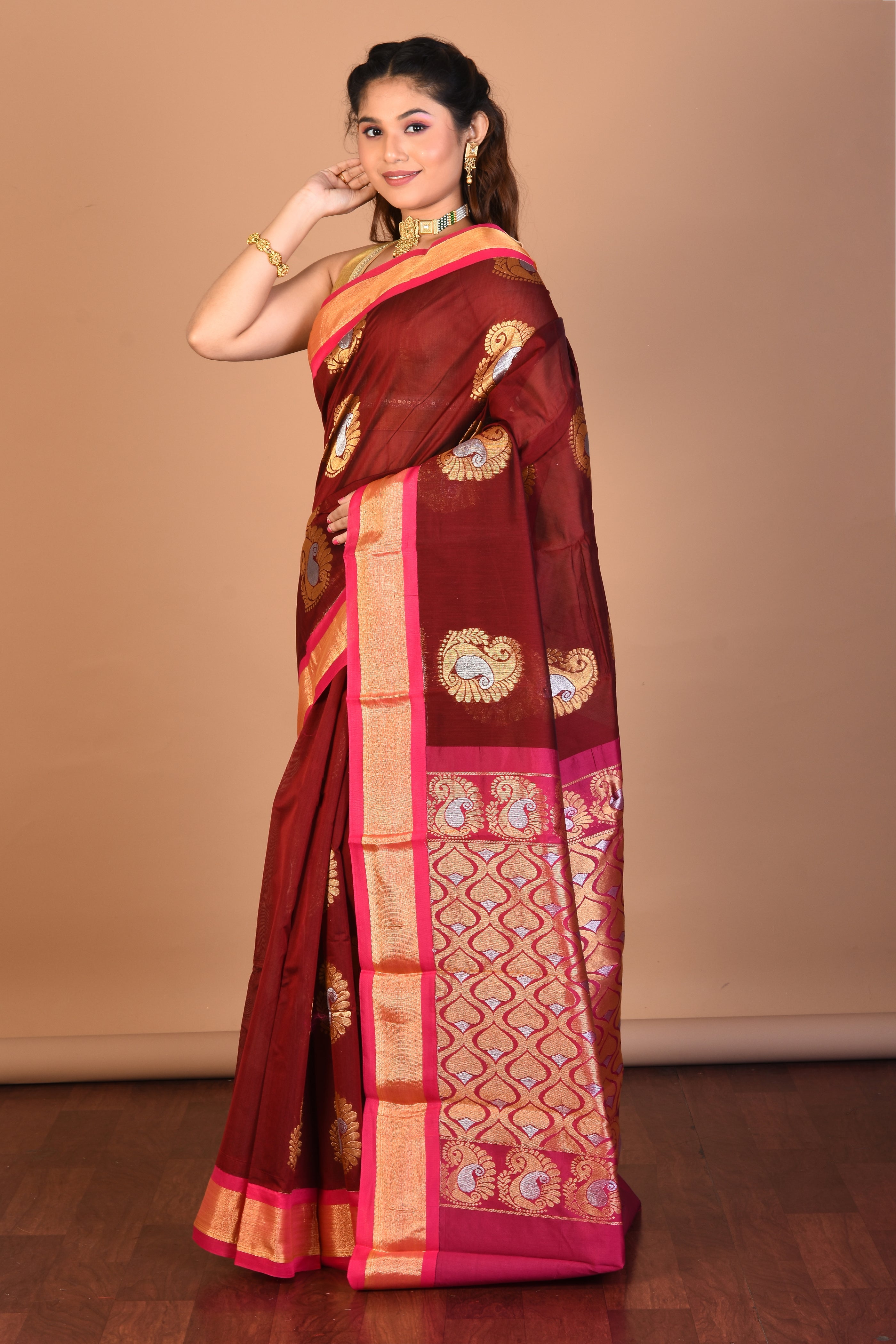 Red Blended Art Silk Saree with Blouse Piece - Keya Seth Exclusive