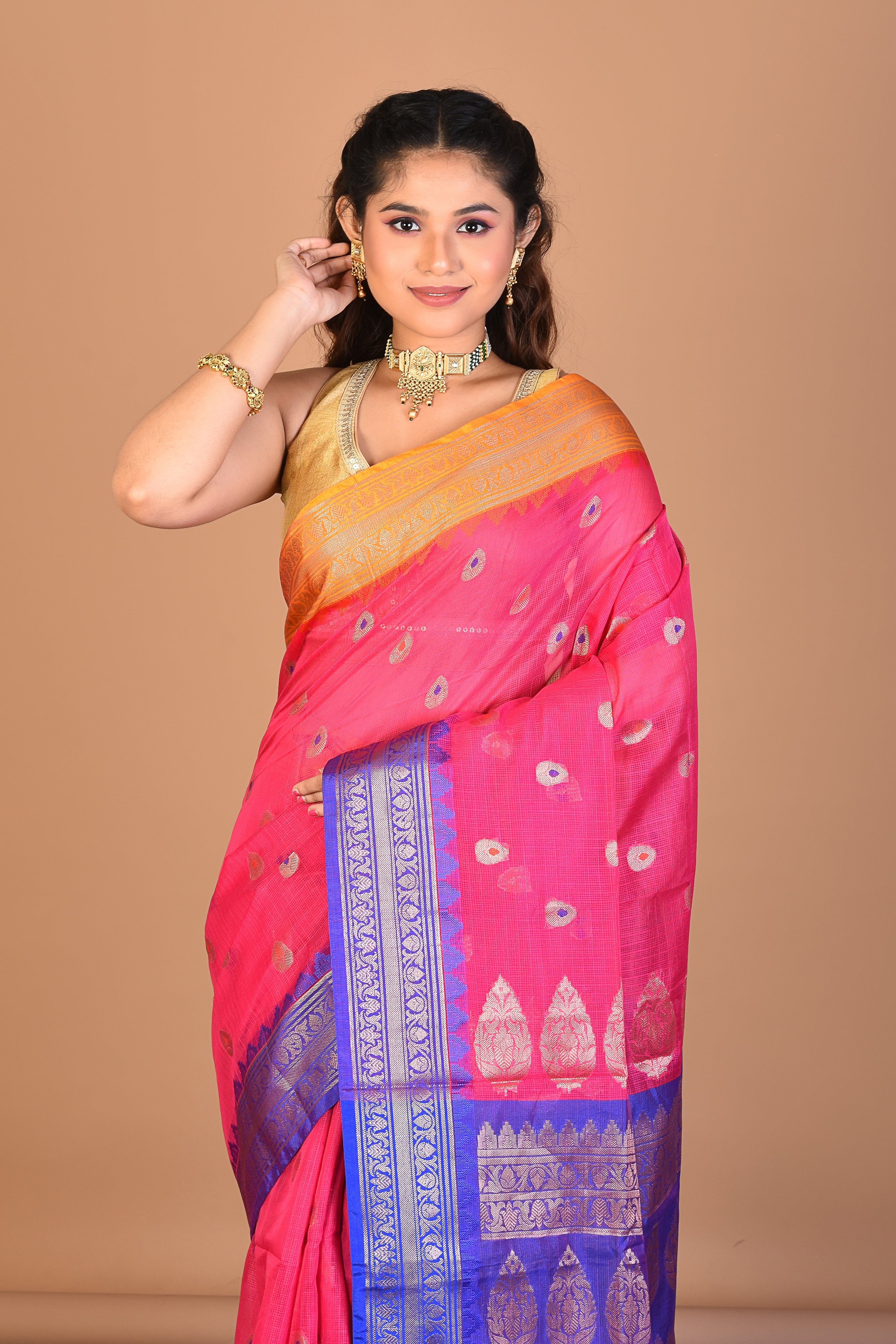 Pink Blended Art Silk Saree with Blouse Piece - Keya Seth Exclusive