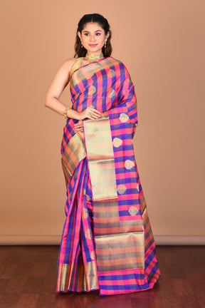 Pink and Blue Blended Art Silk Saree with Blouse Piece - Keya Seth Exclusive