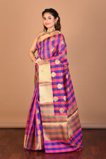 Load image into Gallery viewer, Pink and Blue Blended Art Silk Saree with Blouse Piece - Keya Seth Exclusive
