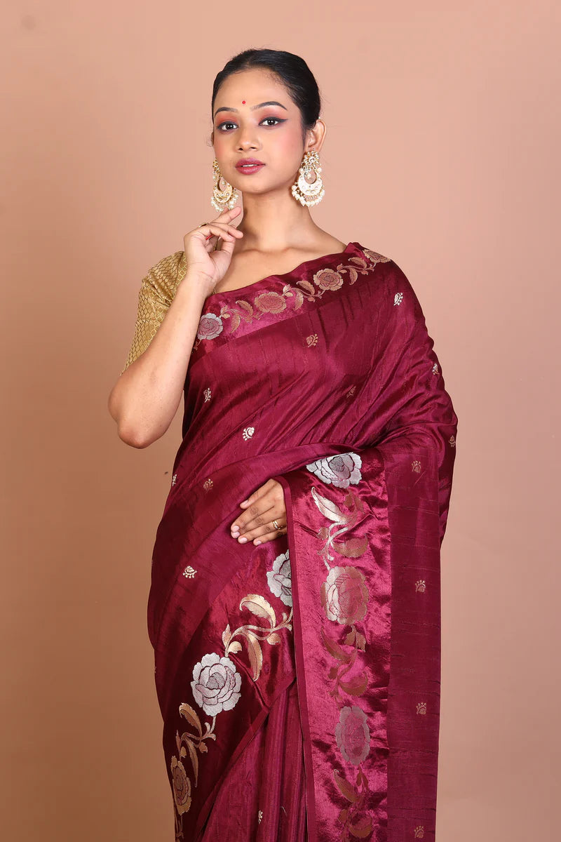 Wine Art Silk Saree - Keya Seth Exclusive