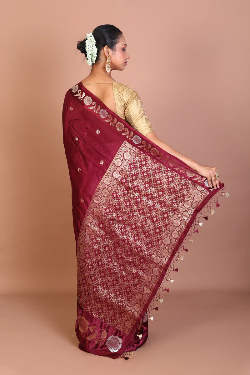 Wine Art Silk Saree - Keya Seth Exclusive