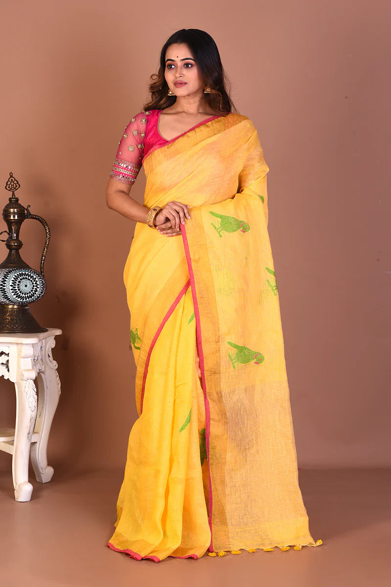 Yellow Soft Blended Handloom Saree - Keya Seth Exclusive