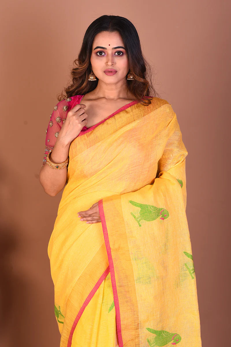 Yellow Soft Blended Handloom Saree - Keya Seth Exclusive