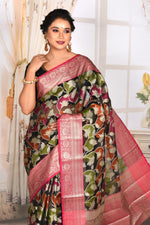 Load image into Gallery viewer, Black Organza Rangkat Saree with Pink Border - Keya Seth Exclusive
