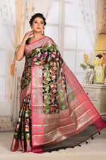 Load image into Gallery viewer, Black Organza Rangkat Saree with Pink Border - Keya Seth Exclusive
