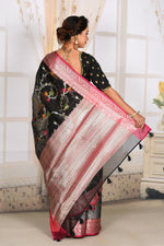 Load image into Gallery viewer, Black Organza Saree with Pink Border - Keya Seth Exclusive
