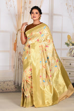 Load image into Gallery viewer, Beige Floral Art Silk Saree
