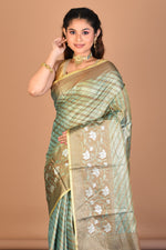 Load image into Gallery viewer, Green Tissue Silk Saree with Blouse Piece - Keya Seth Exclusive
