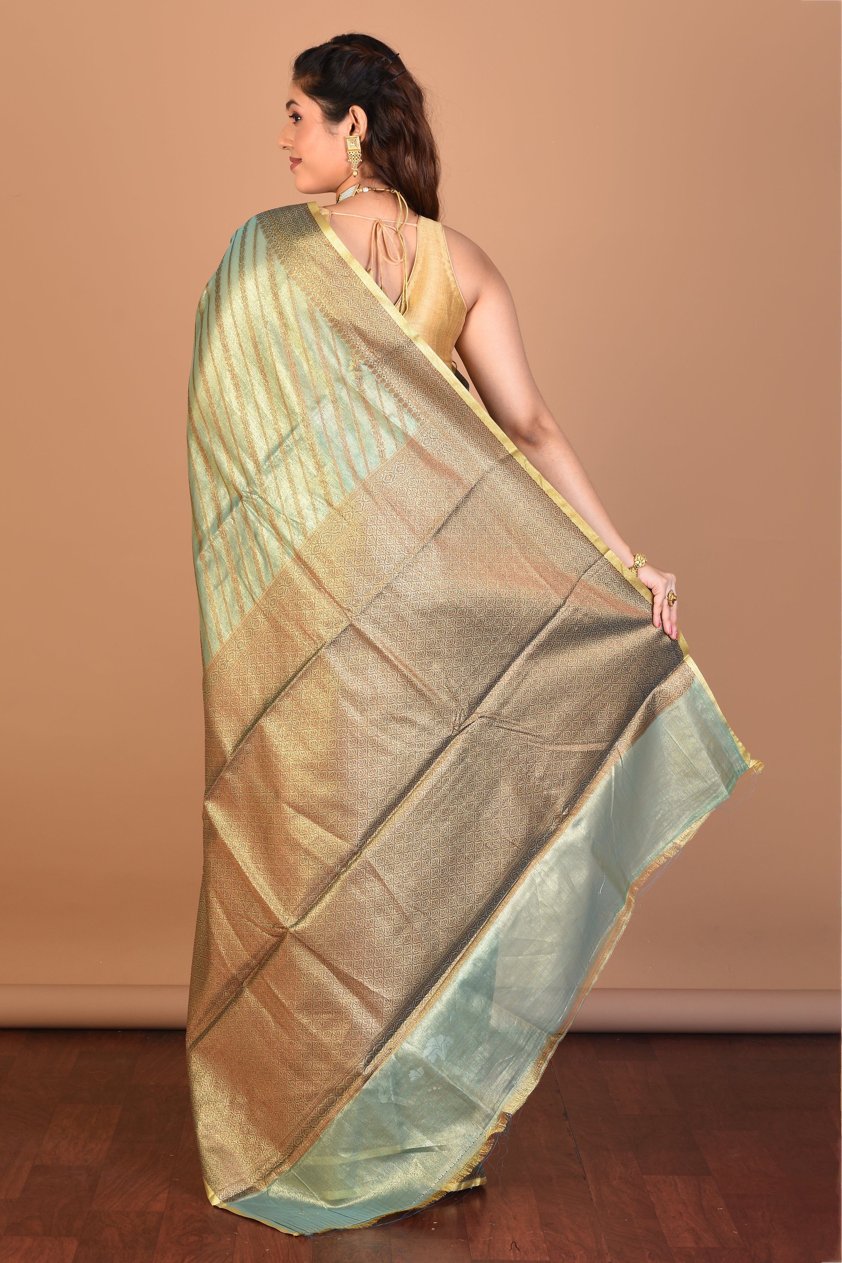 Green Tissue Silk Saree with Blouse Piece - Keya Seth Exclusive