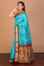 Load image into Gallery viewer, Blue Tissue Silk Saree with Blouse Piece - Keya Seth Exclusive
