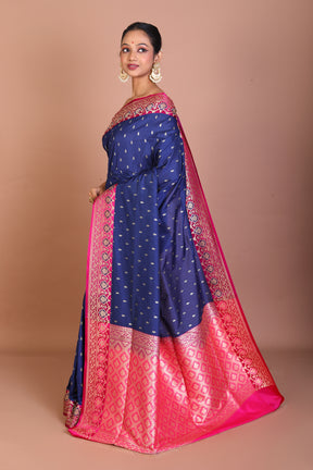 Navy Blue Semi Katan Saree - Keya Seth Exclusive