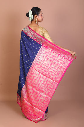 Navy Blue Semi Katan Saree - Keya Seth Exclusive